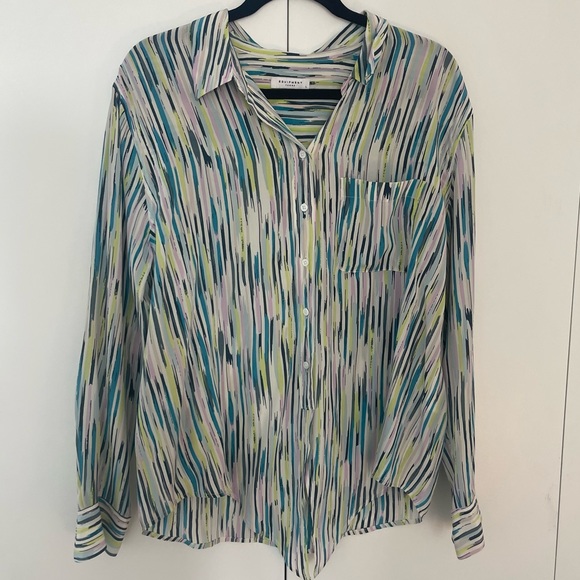 Equipment Tops - Equipment Colorful Striped Silk Button Up Blouse